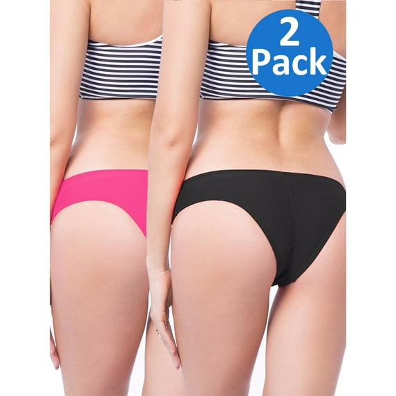 SAYFUT Women's Itsy Back Ruched Cheeky Thong Bikini Bottoms Underwear Stretch Panty 2 Pack