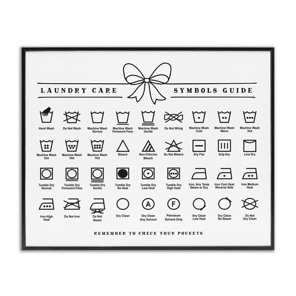 Stupell Industries Laundry Care Symbols Guide Black Framed Giclee Art design by Lettered and Lined, 11 x 14
