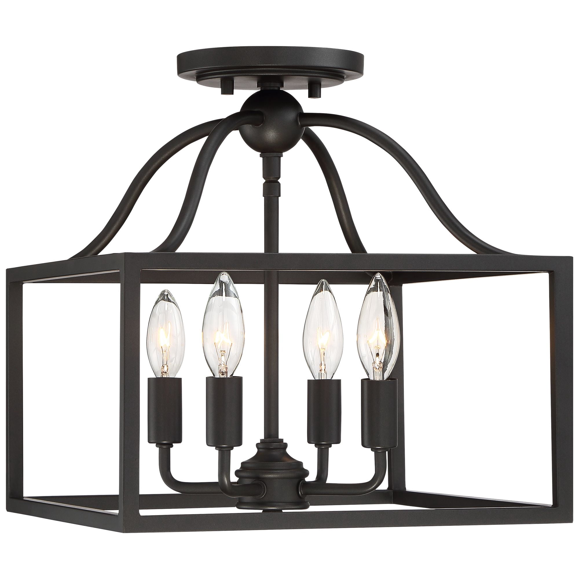 Franklin Iron Works Elle Rustic Industrial Ceiling Light Semi Flush Mount Fixture 13" Wide Black 4-Light Square Cage for Bedroom Living Room Kitchen