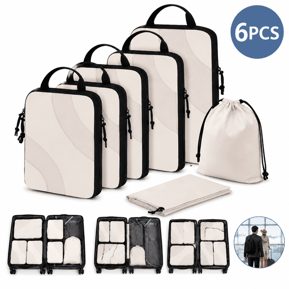 6 Set Compression Travel Packing Organizer, Lightweight Luggage Storage Bags for Carry on Suitcases