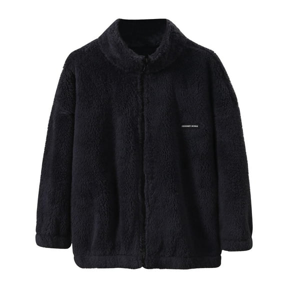 Eltusu Boys Fleece Jackets with Zipper, Stand-up Collar Solid Color Mid-weight Warm Winter Outerwear Dark Gray Size 8 T