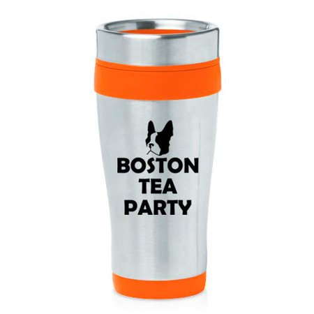 

16 oz Insulated Stainless Steel Travel Mug Boston Tea Party Boston Terrier (Orange)