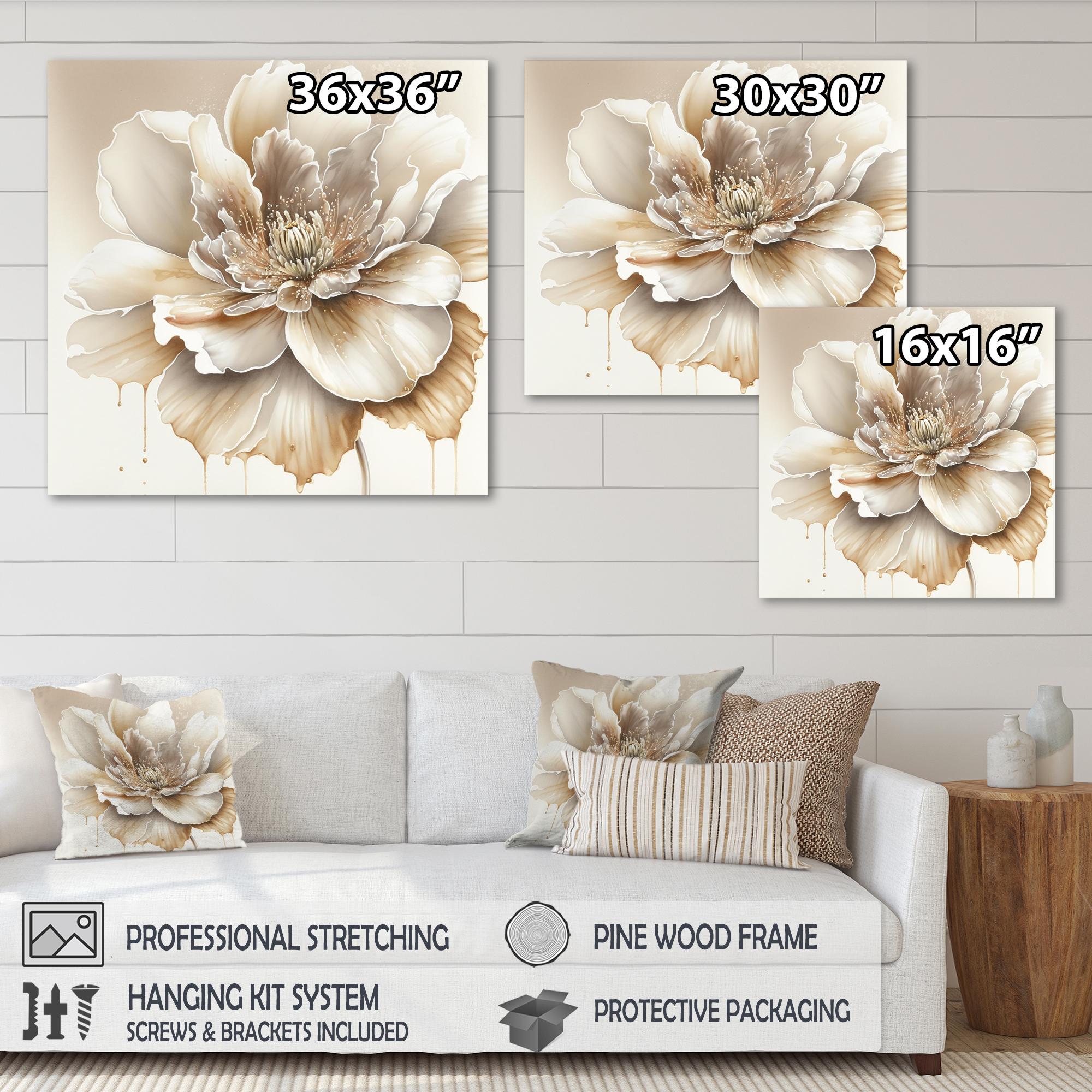 Designart Blooming Beige Floral Design II Canvas Wall Art
