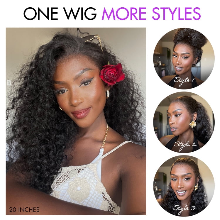 LUVME 14" Water Wave 360 Lace Flexi-Fit Invisi Drawstring Cap Long Wig 100% Human Hair Pre-bleached & Pre-plucked & Pre-Cut Lace
