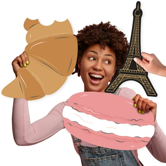 Big Dot of Happiness Stars Over Paris - Eiffel Tower, Macaroon and Croissant Decorations - Parisian Themed Party Large Photo Props - 3 Pc