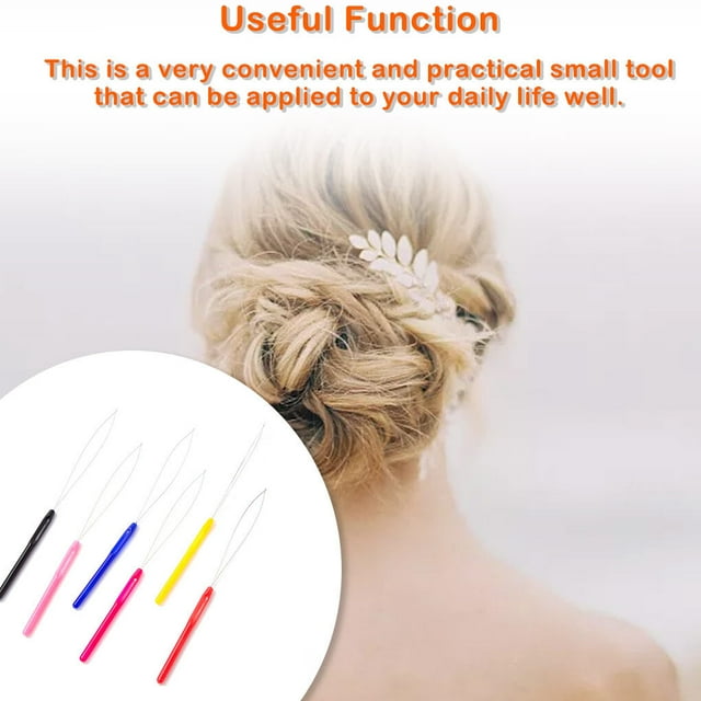 Maoww Beads Loop Pulling Needle Professional Tool Plastic-Handle Extension Threader Knitting Steel Ring Needle Wig Sewing Repair Blue