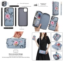 Feishell for Apple iPhone 11 Crossbody Wallet Detachable Case,for Women Girls,Flower Pattern PU Leather RFID Blocking Multi Card Slots Zipper Phone Case with Shoulder & Hand Strap,Grey