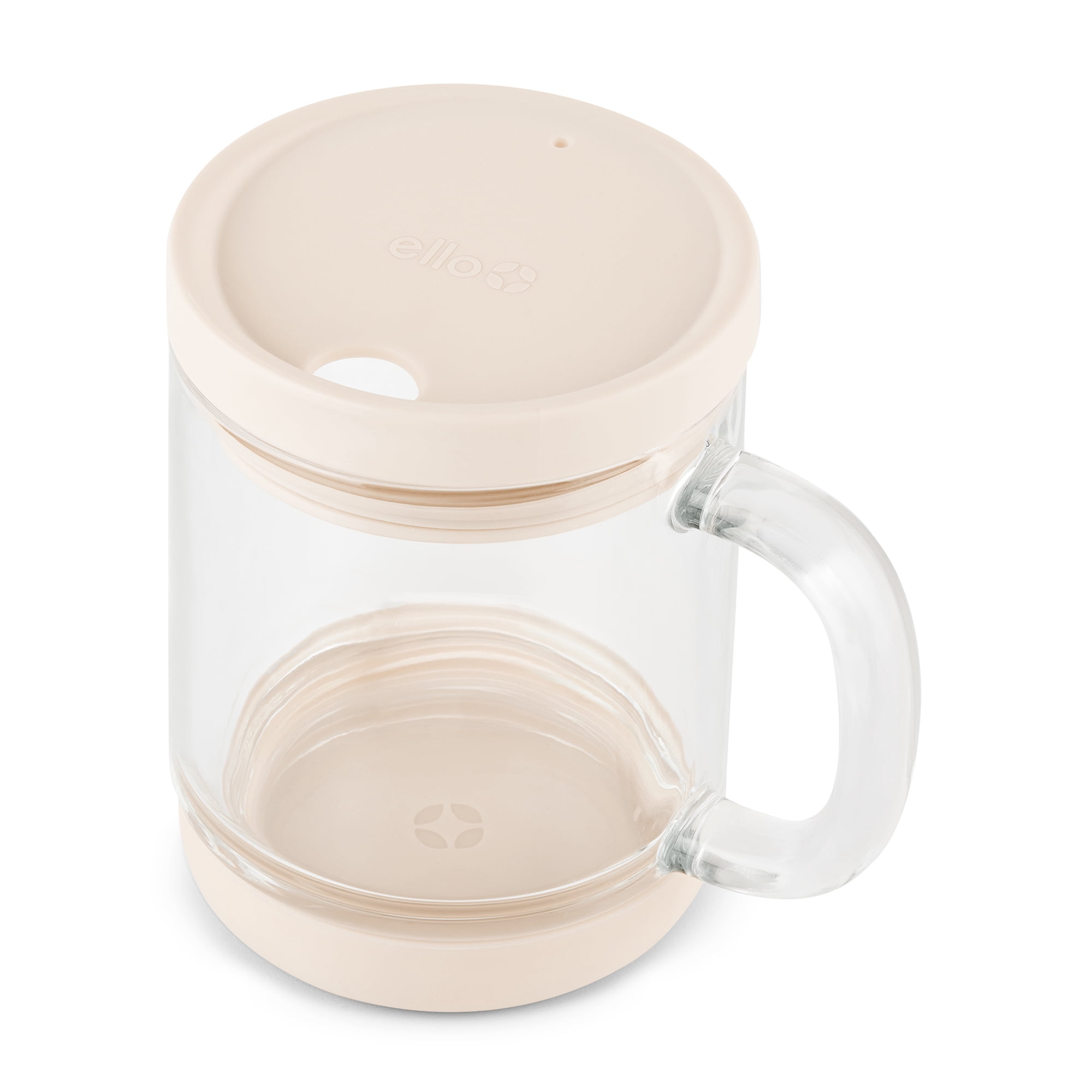 Ello Nova Shine 12oz Glass Mug with Lid | Built-In Handle, Silicone Boot, BPA Free, Dishwasher Safe | Hot and Cold Coffee Tea Mug | Sandbar