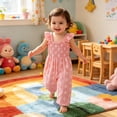 thumbnail image 2 of WAYUTE Girls Jumpsuit Ruffle Trim Floral Printed Sleeveless Cute Toddler Baby Jumpsuits Loose Breathable Playsuit Summer Outfits, 2 of 6