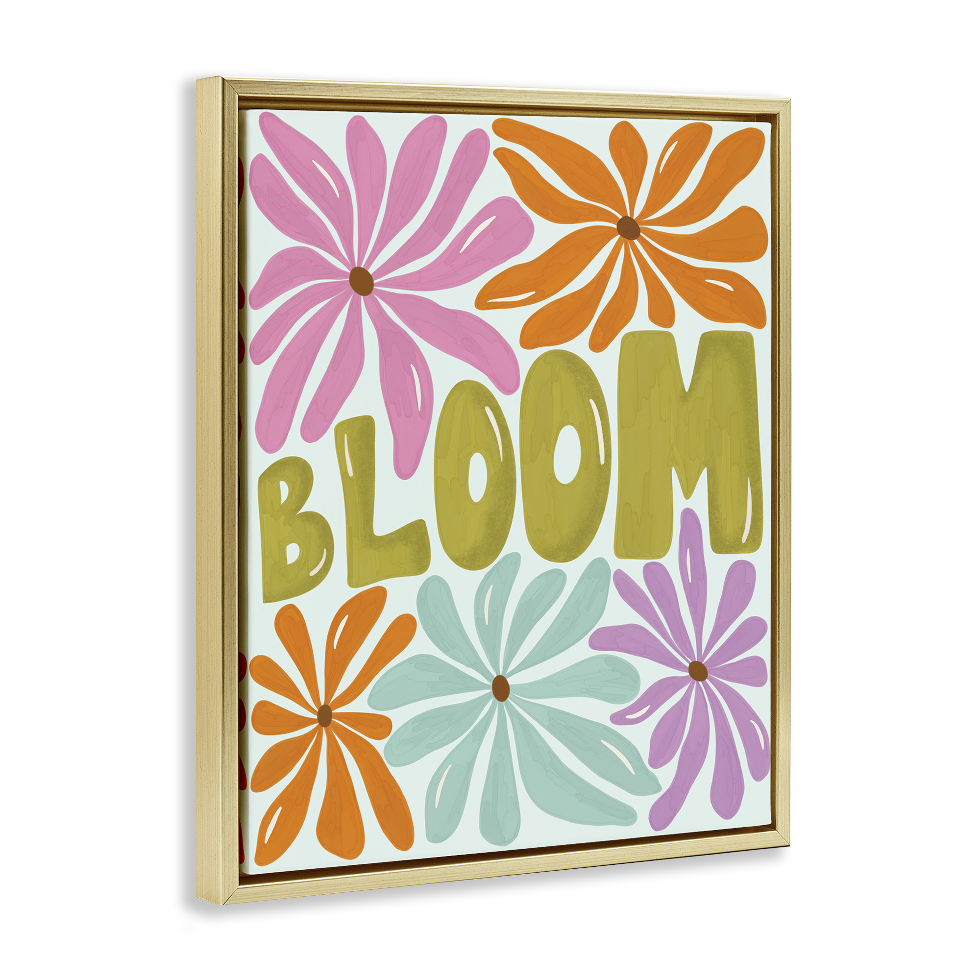 Stupell Industries Bloom Floral Energy Plants & Flowers Painting Gold Floater Framed Canvas Art Print Wall Art, 25 x 31