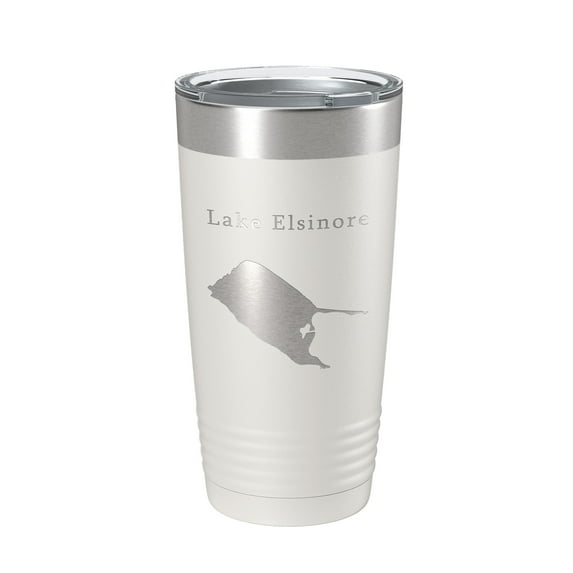 Lake Elsinore Map Tumbler Travel Mug Insulated Laser Engraved Coffee Cup California 20 oz White
