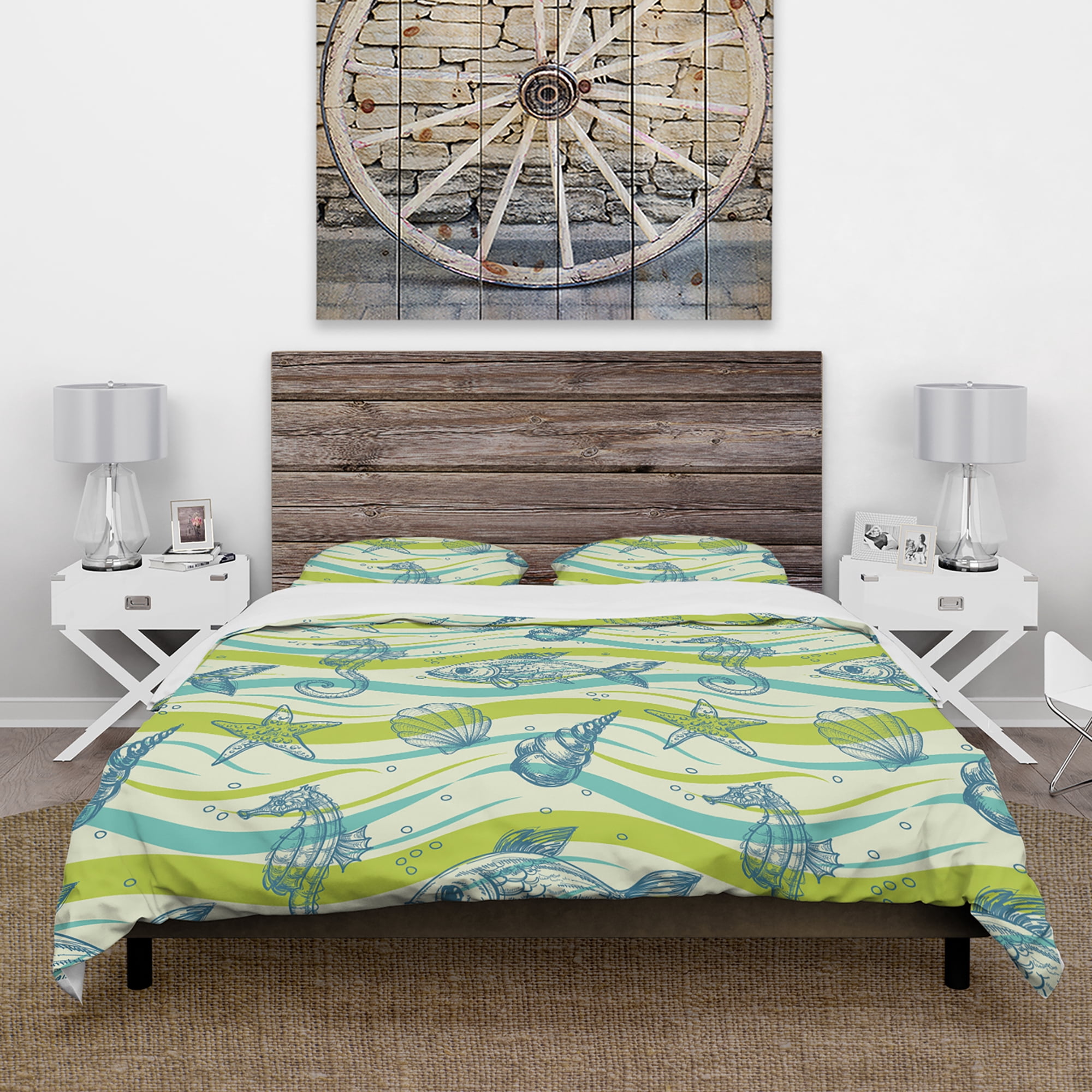 Designart 'Underwater Sea life, sea horse and star fish' Coastal Duvet Cover Set