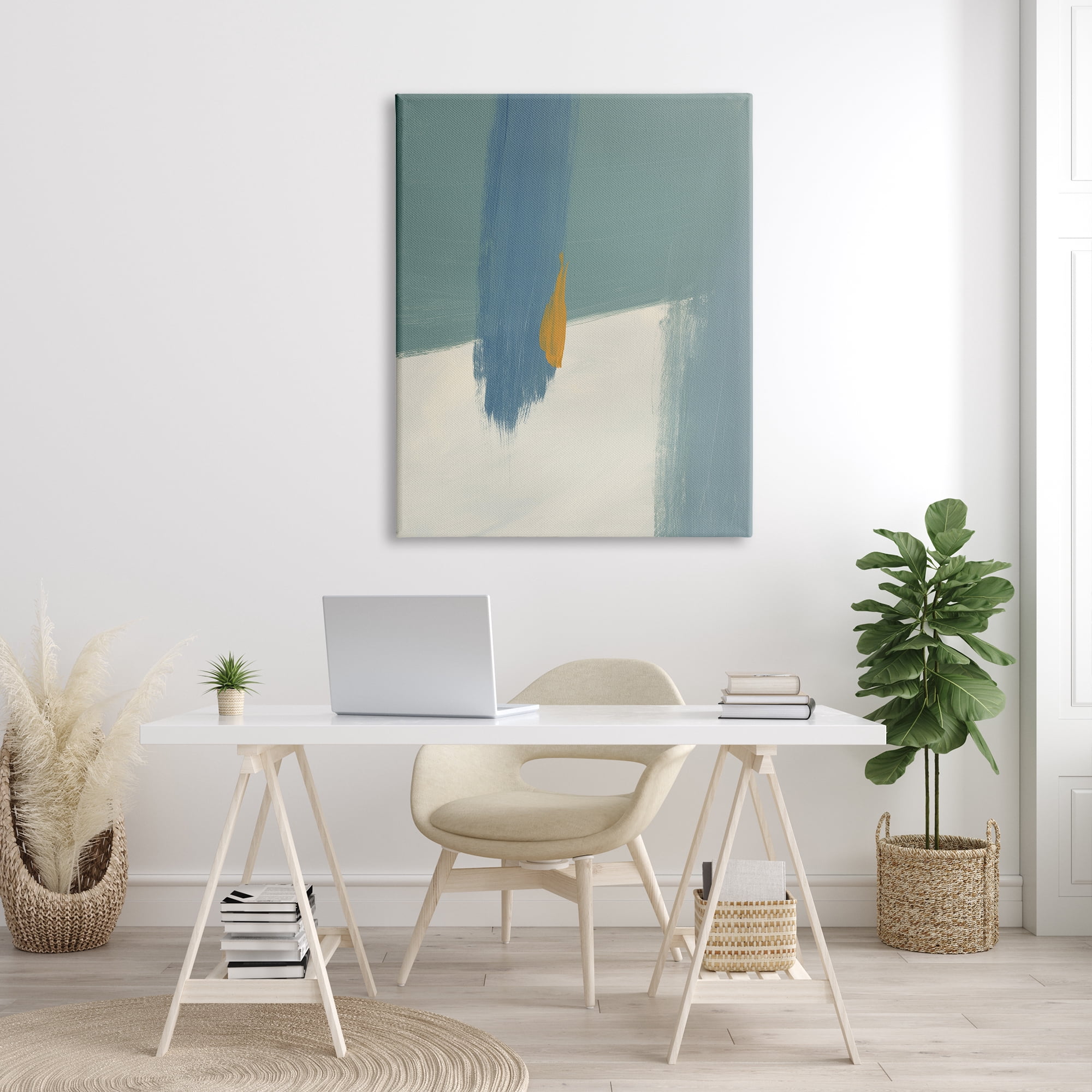 Stupell Industries Abstract Blue Green Brush Strokes On Off-White, 36 x 48, Designed by Bronwyn Baker