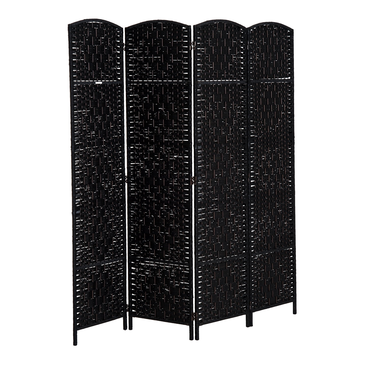 HomCom 6' Tall Wicker Weave 4 Panel Room Divider Privacy Screen - Black Wood