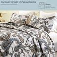 thumbnail image 7 of Whale Flotilla Reversible Paisley Quilt Set Queen Size, Lightweight Boho Printed Bedspreads Coverlets Quilts Bedding Set with 2 Pillow Shams for All Seasons, Bone/Grey, 7 of 7