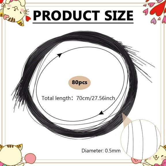 80Pcs Black Fursuit Animal Whiskers 27.5inch Craft Animal Whiskers Simulated Animal Whiskers for Kittens Mouse Rabbit Puppets Crafts Needle Felting 0.5mm in Diameter