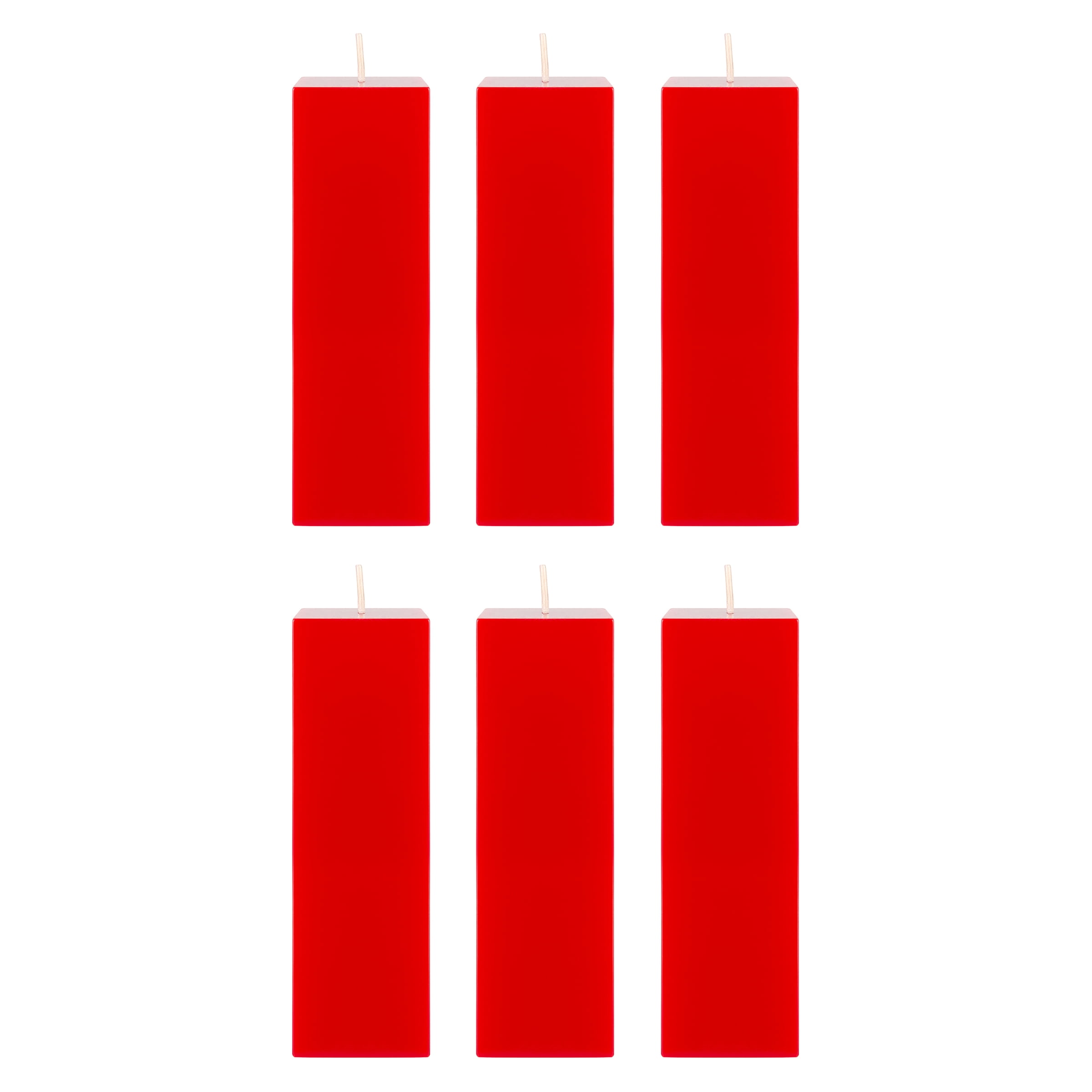 Mega Candles 6 pcs Unscented Red Square Pillar Candle, Hand Poured