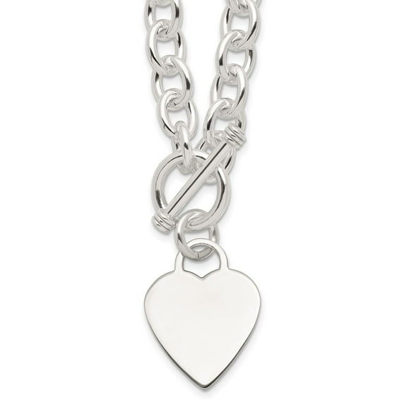 Sterling Silver Engraveable Heart Fancy Link Toggle Necklace QG1151