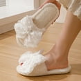 thumbnail image 3 of Xfvqtps Fuzzy Slippers for Women Lace Bow Decor House Bedroom Open Toe Slide Comfy Fall Winte Furry Indoor Slipper White, 3 of 7