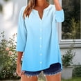 thumbnail image 2 of JGGSPWM Womens 3/4 Sleeve Button Down Shirts Cotton Linen Long Sleeve Tops Gradient Color V Neck Casual Loose Fit Blouses Blue S, 2 of 5
