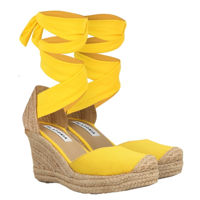 Alpargata Punta Cerrada De Plataforma Virginia Con Yute Lona Premium Amarillo Para Mujer