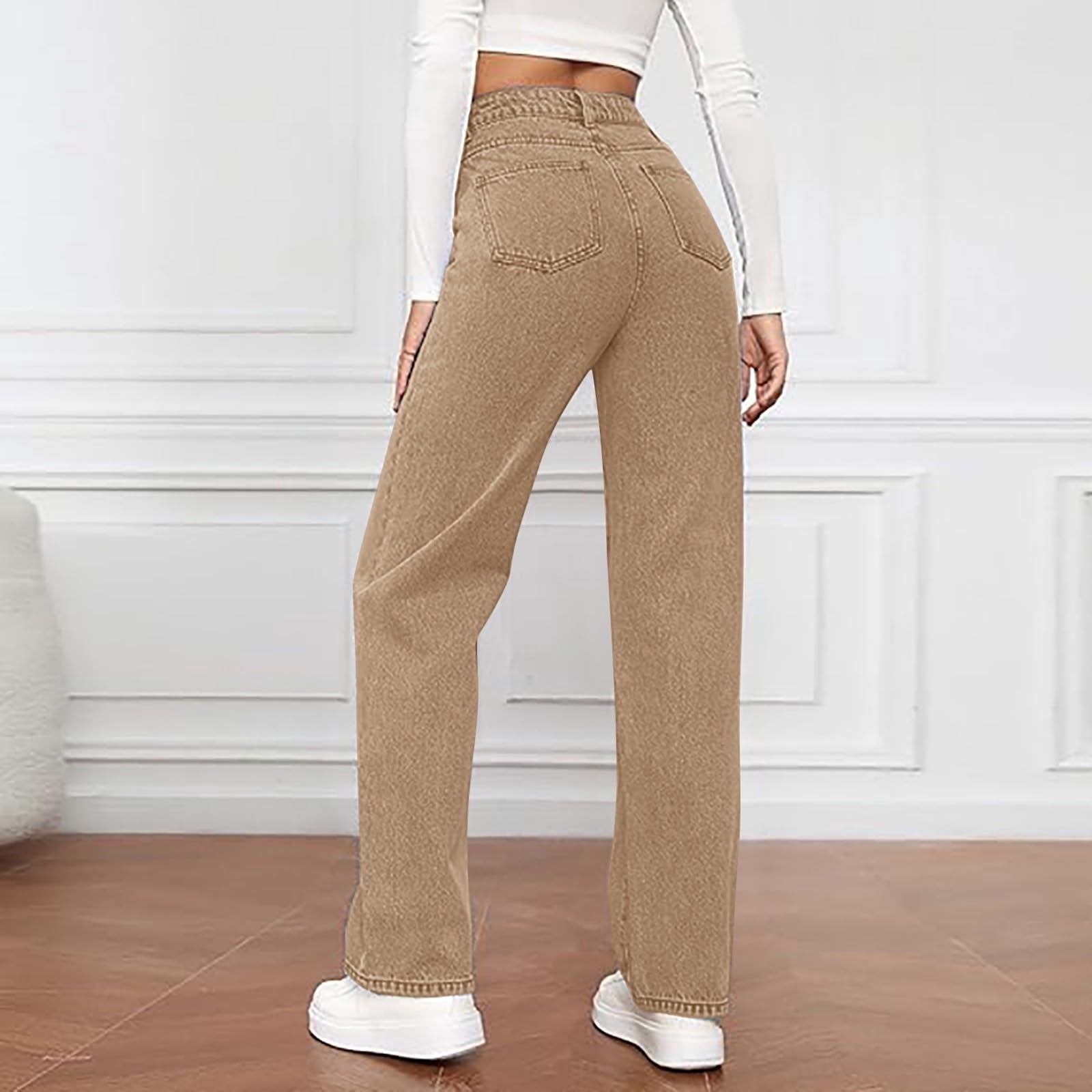 Womens Jeans High Waisted Straight Leg Loose Stretchy Lightweight Tummy Control Trendy Jeans for Women with Pockets
