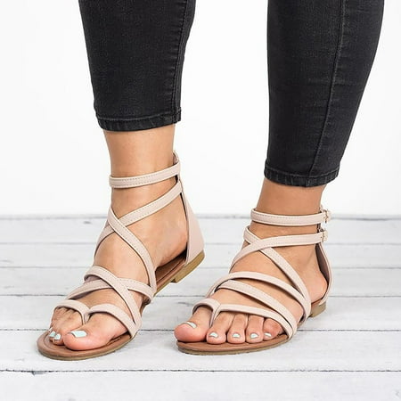 

Womens Beige Flat Flat Bottom Buckle Sandal Nude Flats For Women Beige 38