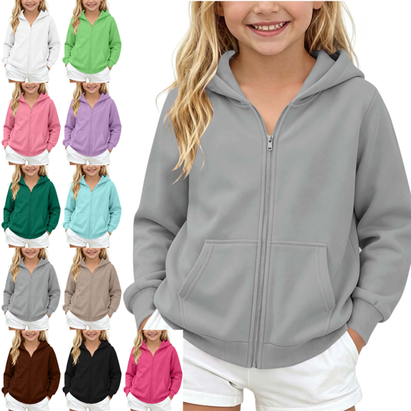 Mifsaly Girls Zip Up Hoodie Kids Fleece Lined Long Sleeve Hooded Sweatshirts with Pockets Cozy Comfortable Loose Fit Outerwear Coat