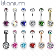 14GA Solid Grade 23 Titanium Double Gem Ball Navel Belly Button Ring (Various Colors & Sizes)