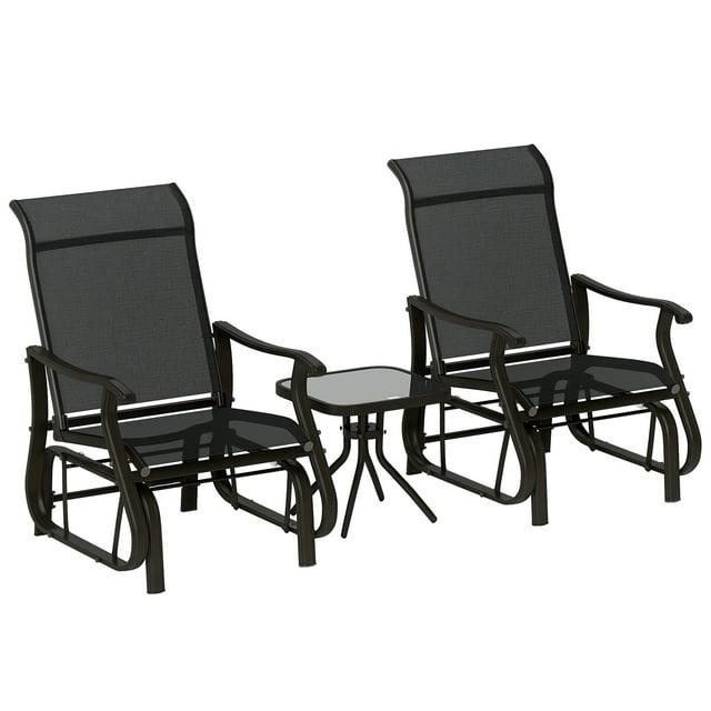 Outsunny Ensemble de 3 Chaises Berçantes à Glissière avec Table pour Patio et Jardin Noir