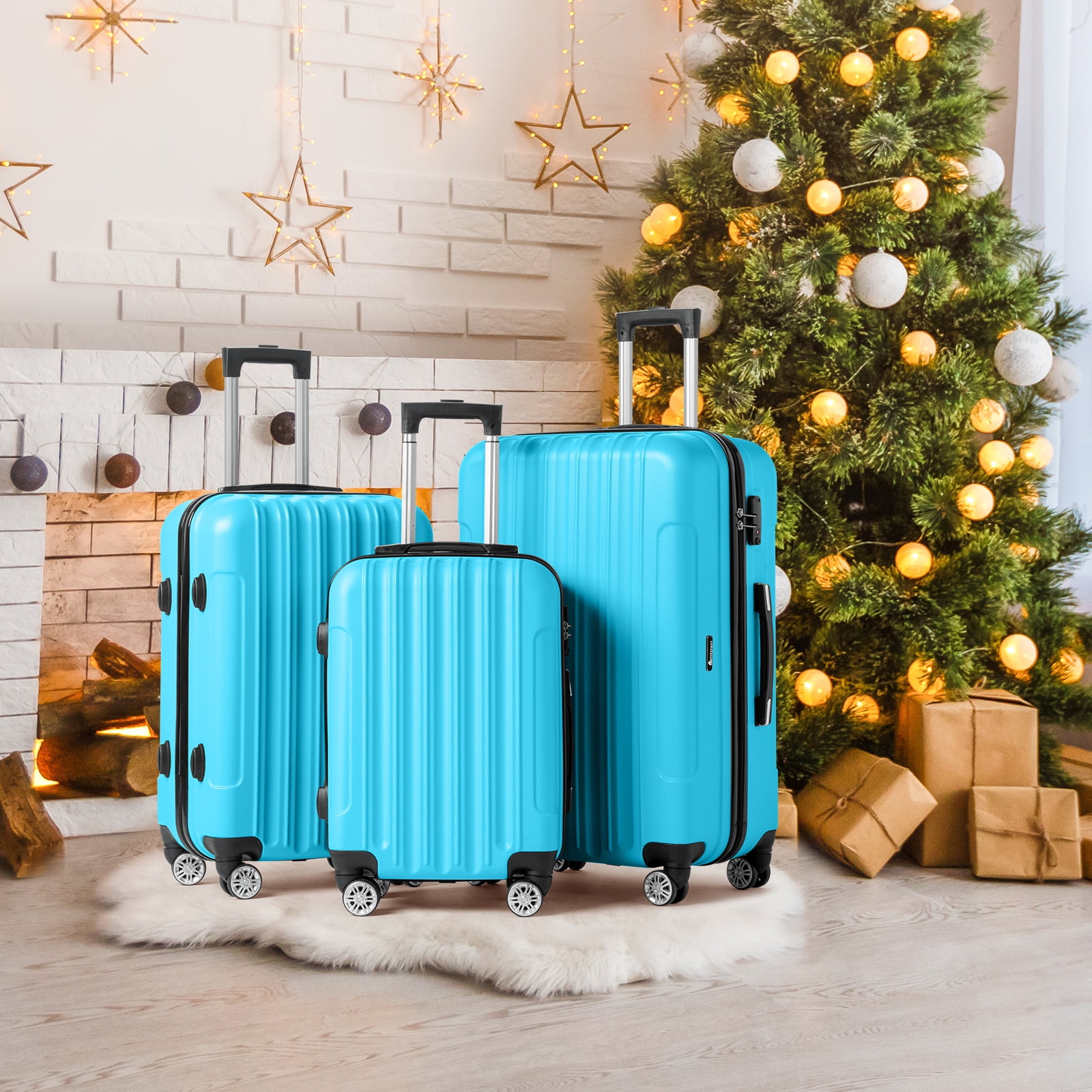 Zimtown 3 Piece Nested Spinner Suitcase Luggage Set With TSA Lock Blue