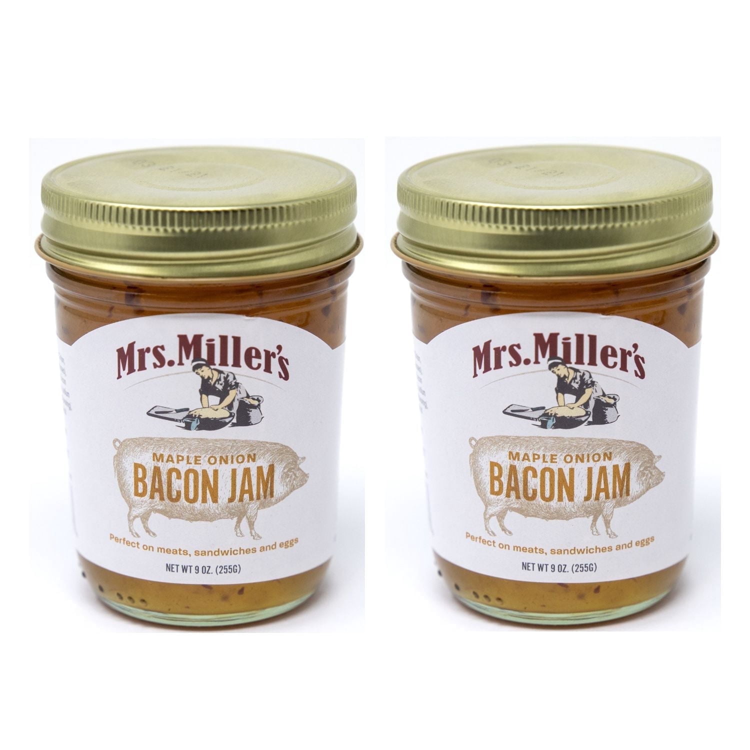 Mrs. Miller's Maple Onion Bacon Jam, 2 pack, 9 oz Glass Jars