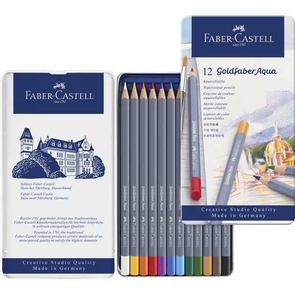 Faber-Castell Goldfaber Aqua Watercolor Pencils | Great for Back to School Art Supplies  | Tin of 12 Colors, Pre-Sharpened Water Colored Pencils