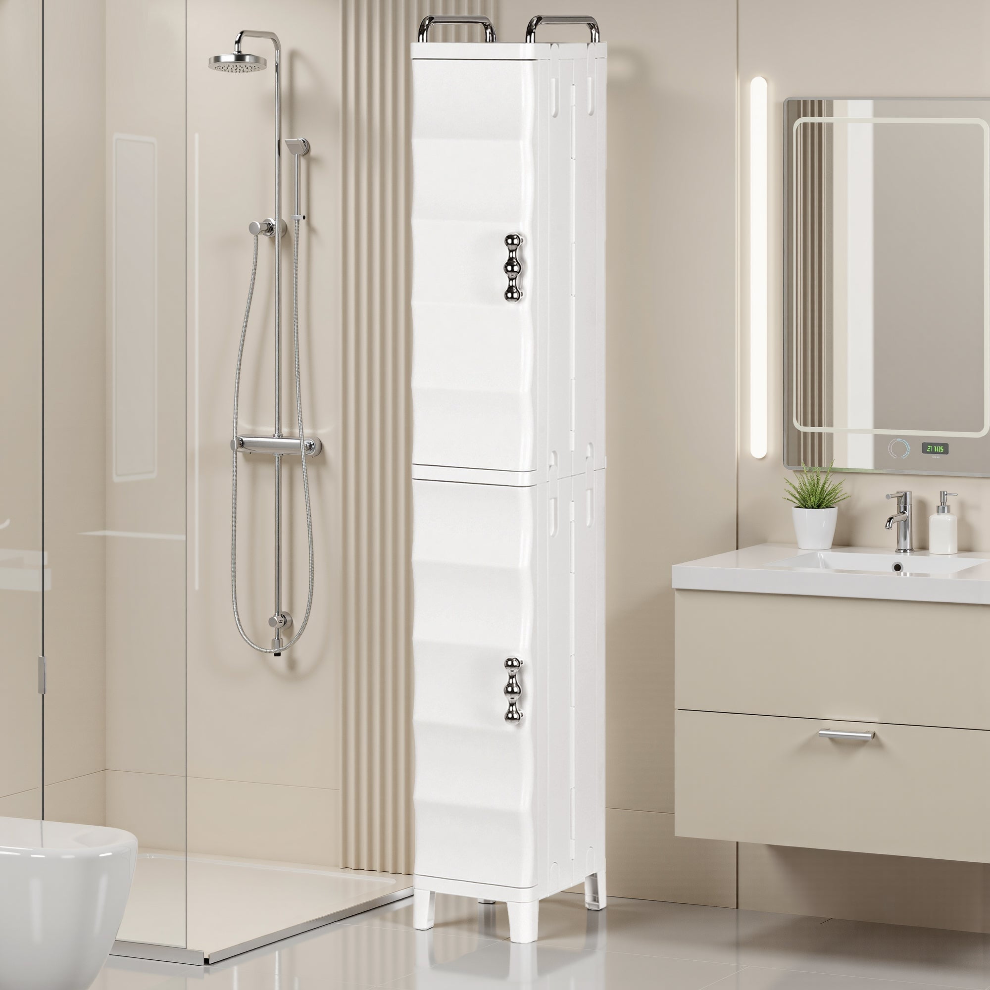 VECELO High Narrow Bathroom Storage Cabinet with Adjustable Shelves, 52.76” H Slim Freestanding Foldable Cabinet with Door, for Small Spaces, Kitchen, White