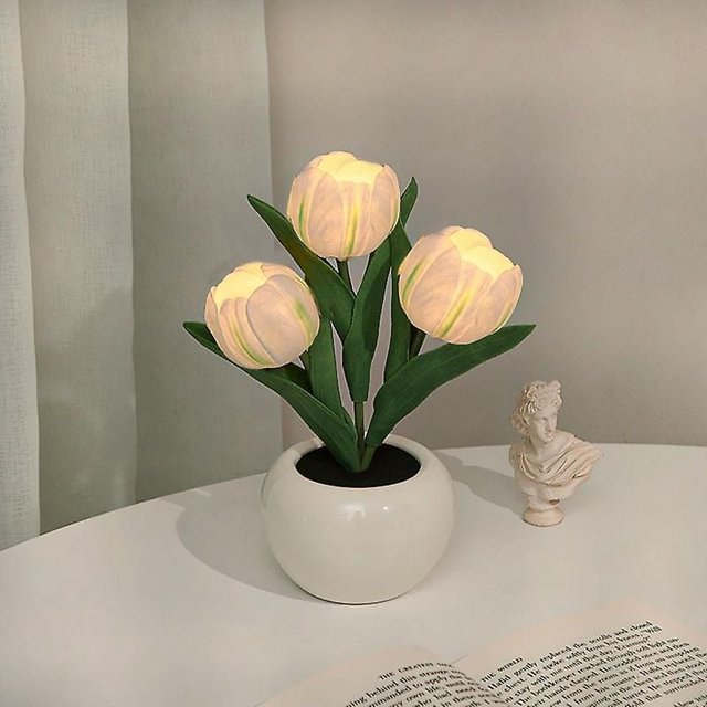 Led Tulip Night Light Simulation Flower Table Lamp Home Decoration Atmosphere Lamp Romantic Potted Gift For Office/room/bar/cafe