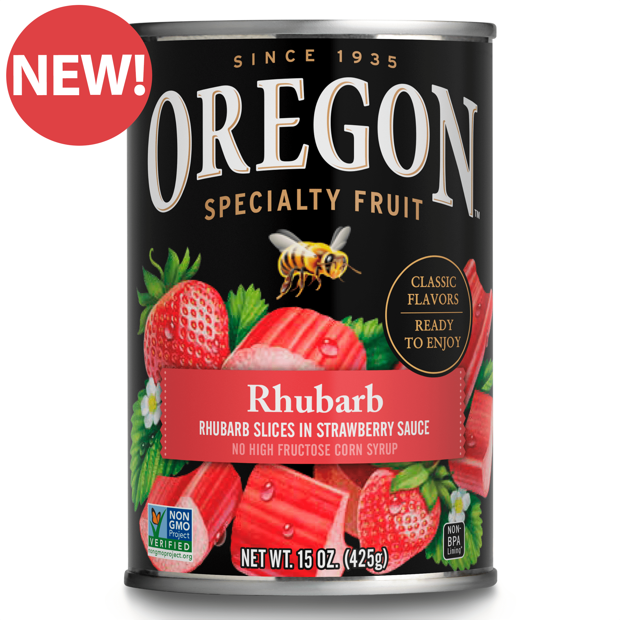 Oregon Specialty Fruit Canned Rhubarb Slices in Strawberry Sauce, 15 oz Can