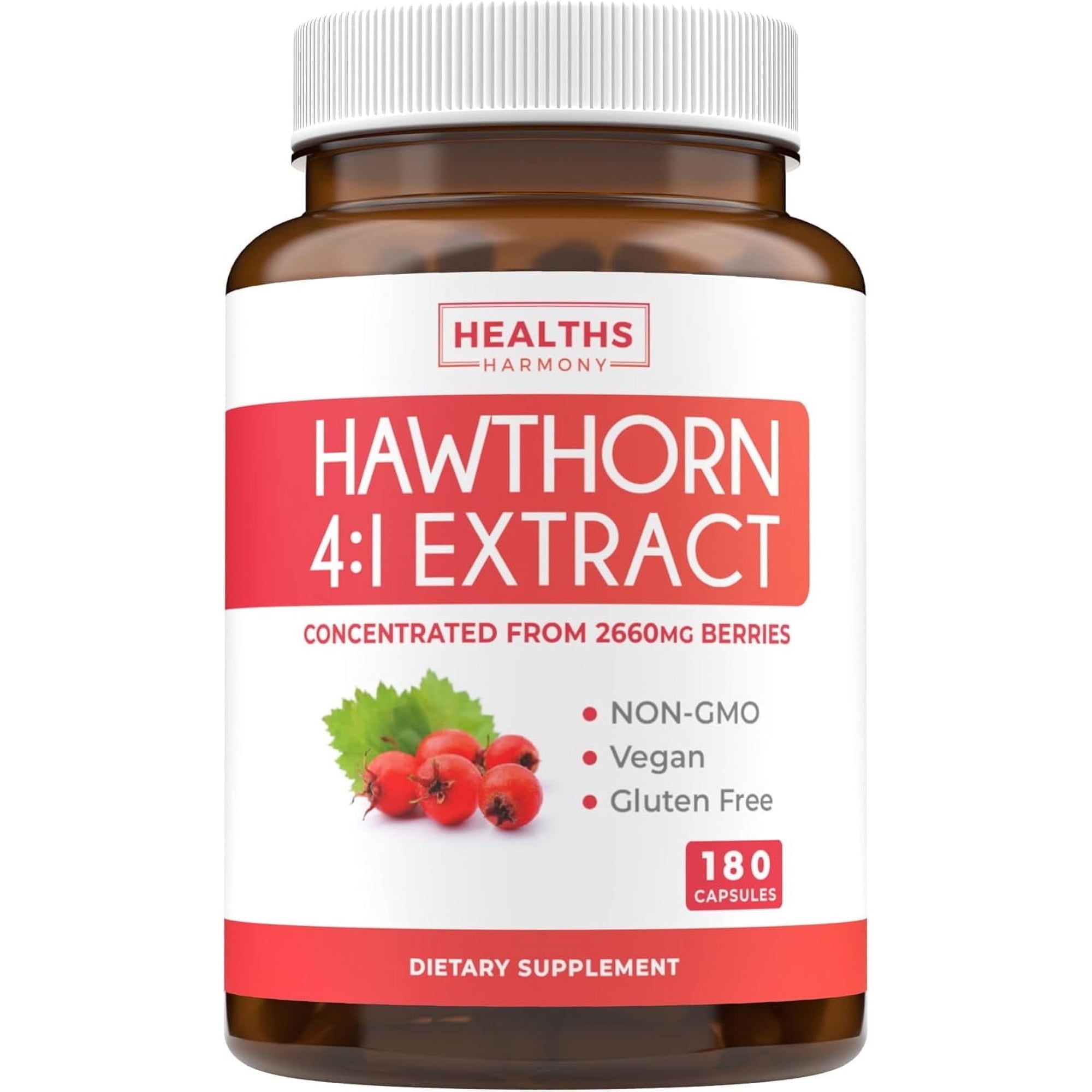 Healths Harmony 2,660mg Hawthorne Berry Extract for Heart Health, 4:1 Concentrate, 180 Caps