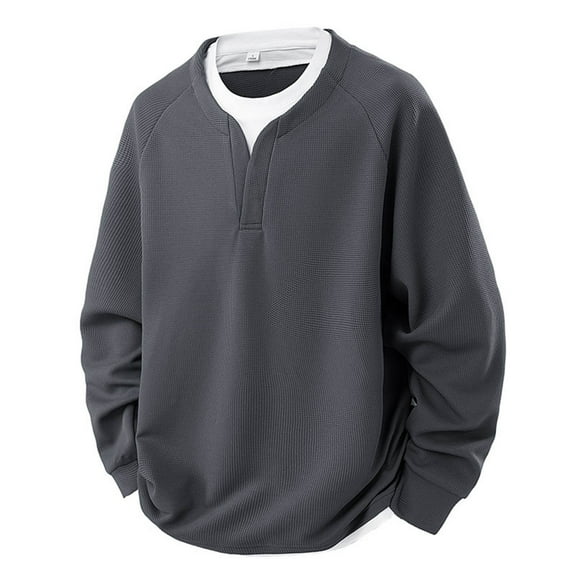 CQONEPT Mens Waffle Sweatshirts Dressy Casual Fleece Lined Pullover Crewneck Long Sleeve Shirts Winter Clothes Gray 3XL