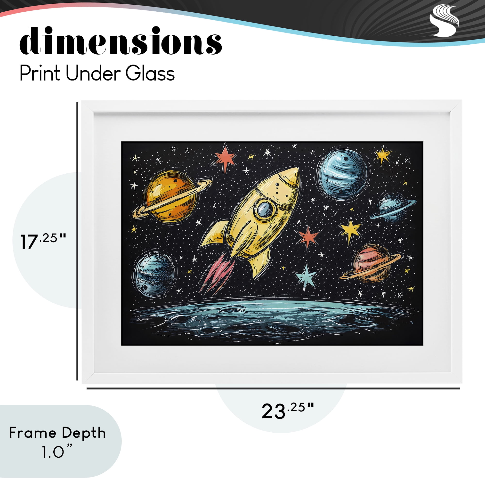 Stupell Industries Whimsical Rocket & Planets White Framed Print Under Glass, design by Creative Studio
