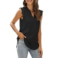 thumbnail image 2 of Qiylii Women Summer Tank Tops Blouse, Sleeveless Plain/Flower/Leaves V-Neck Lace Shirts, Ladies Loose Casual Vest, 2 of 6