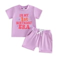 thumbnail image 3 of Faraee Baby Girl First Birthday Outfit In My One Year Old Era Top Short Sleeve 1st Birthday Shirt and Casual Shorts Clothing Set 6 12 18 Months Light Purple, 3 of 8