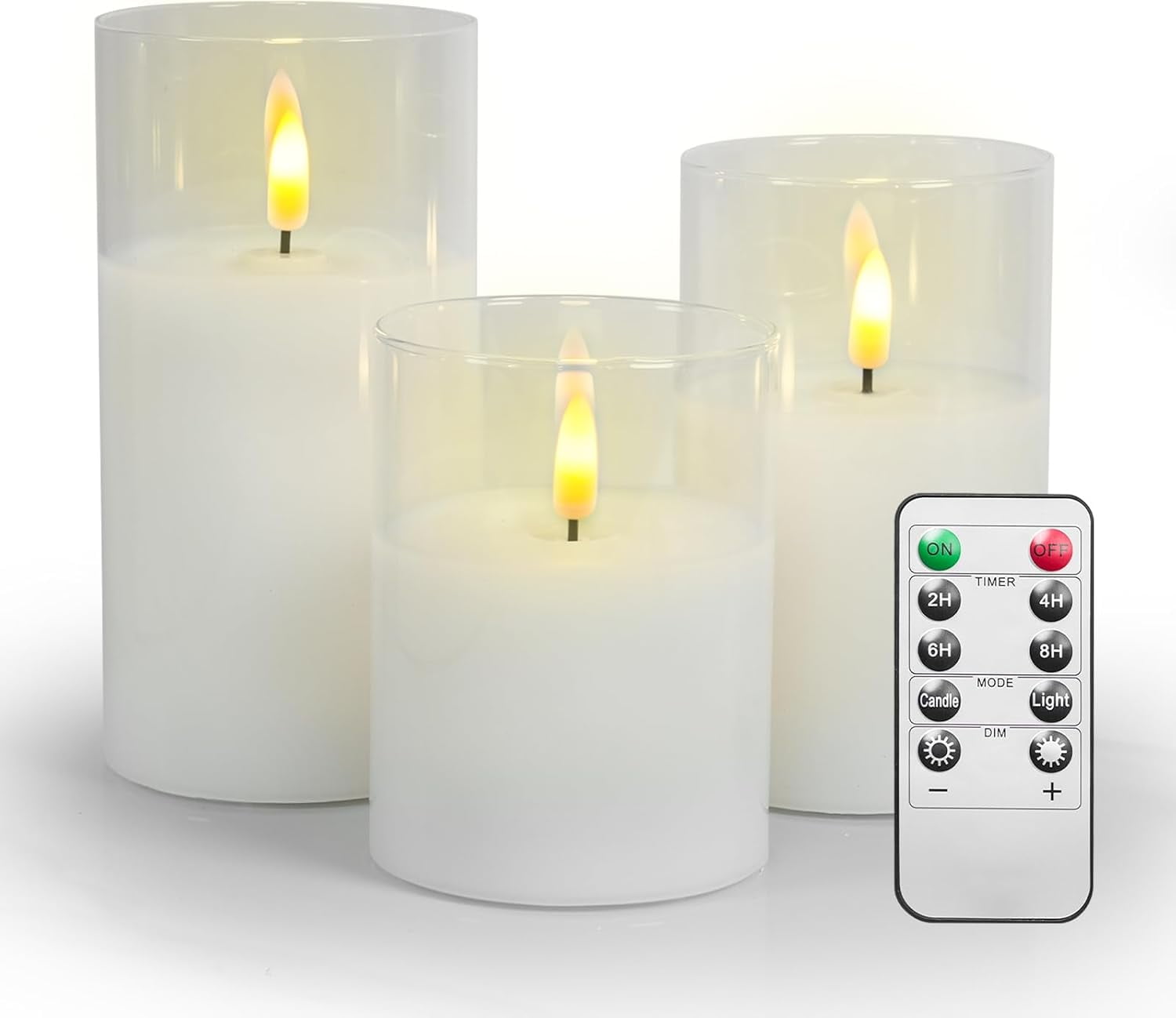 HomWamee Flameless Candle in Glass,  Real Wax  with Remote Control and Timer, Battery Operated Electronic Candles