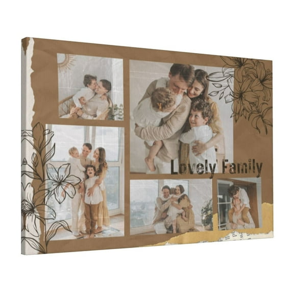 Custom Canvas Prints Brown Vintage Family Personalized Photo Image Collage DIY Framed Kit Wall Art Picture Room Decor 16x20 inch