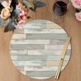 thumbnail image 3 of Beige Light Green Round 13 Inch Placemats Set of 2, Farmhouse Wooden Striped HeatResistant Non Slip Place Mats for Dining Table, Wipeable Braided Kitchen Table Mats for Housewarming, 3 of 9