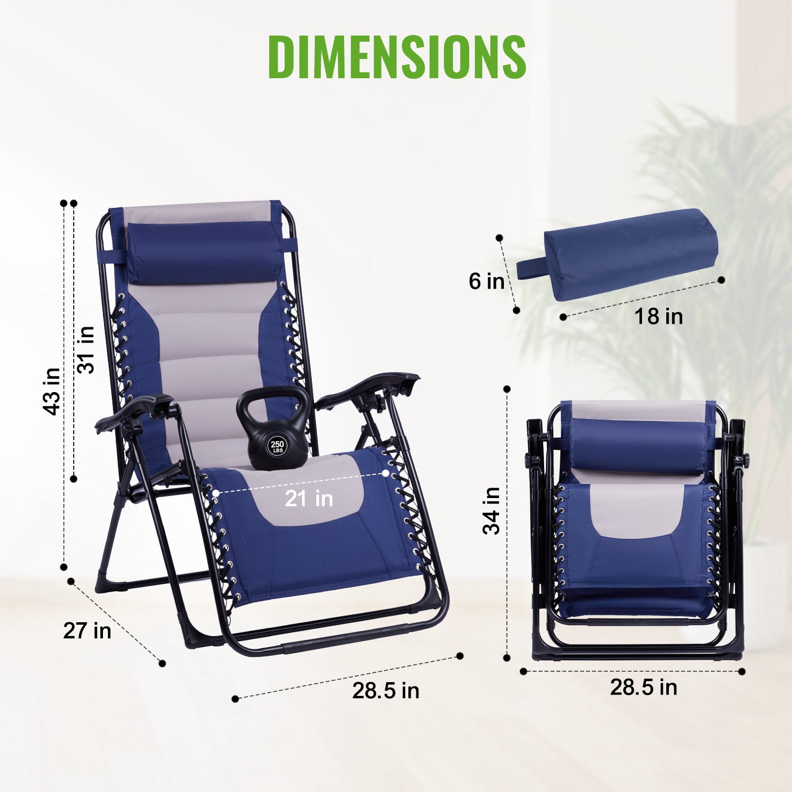 Backyard Expressions Deluxe XL Padded Recliner Chair – Ergonomic Anti-Gravity Lounger with Folding Design, Side Tray, and Adjustable Headrest