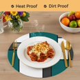 thumbnail image 4 of Abstract Green Grey Round 13 Inch Placemats Set of 8, Modern Geometric Color Blocks HeatResistant Non Slip Place Mats for Dining Table, Wipeable Braided Kitchen Table Mats for Housewarming, 4 of 9