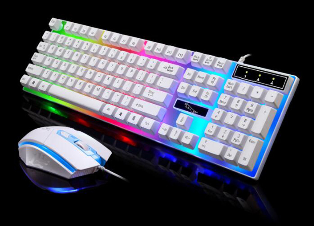 LED Rainbow Color Backlight Adjustable Gaming Game USB Wired Keyboard Mouse Set