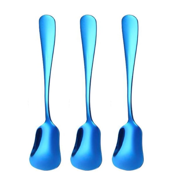 Hoshen 3 cucharas de helado de acero inoxidable de 5,3 pulgadas, cuchara de acero inoxidable para té, azúcar, espresso, cuchara para agitar, perfecta para bebidas frías, postres, fiestas, color azul