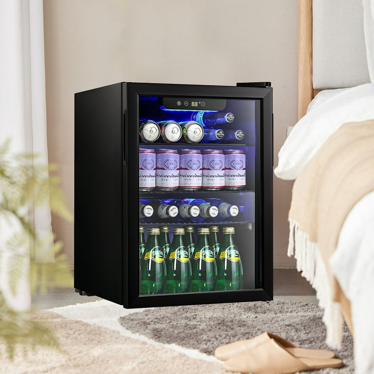 KISSAIR 2.6 Cu. ft. Mini Fridge-100 Can Beverage Refrigerator Wine Cooler  Clear Front Glass Door Small Drink Touch Screen for Soda Beer Bar Office