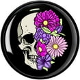 thumbnail image 3 of Body Candy 20mm Floral Flowers Skull Black Acrylic Saddle Plug Set of 2pc, 3 of 4